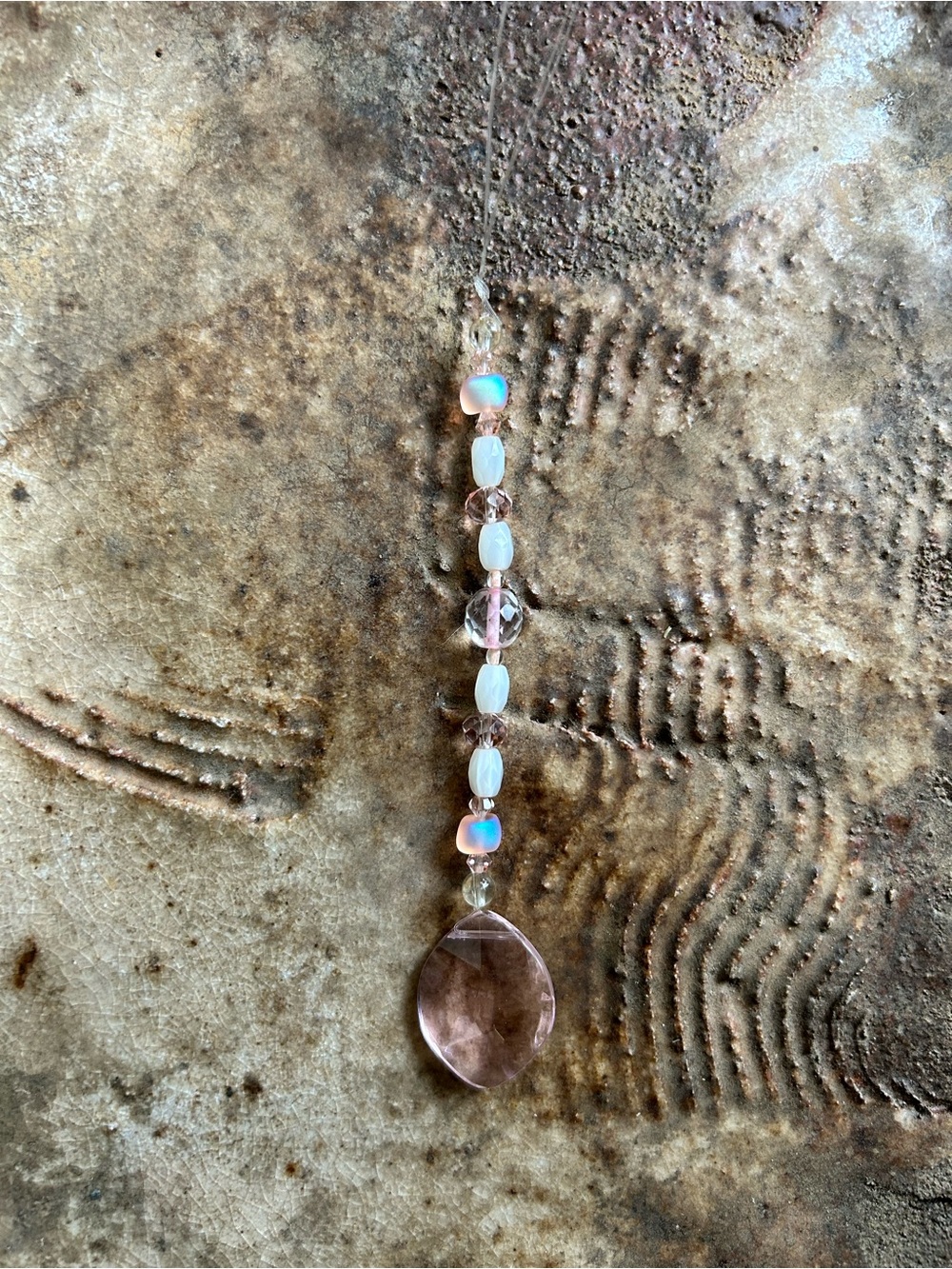 Delicate Pink Glass Teardrop Suncatcher
